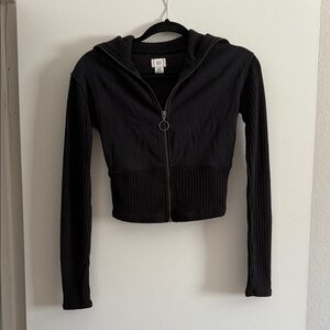 BDG Black Ribbed Crop Top Hoodie